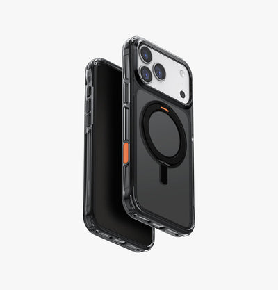 UNIQ Swivix rotating kickstand case for iPhone 17 Pro Max Smoke - angled view