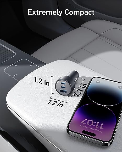 شاحن سيارة انكر 335 بقدرة شحن 67 واط بمنفذي يو اس بي سي و يو اس بي اي | Anker 335 Car Charger 67W 2 USB-C Ports and One USB-A Port
