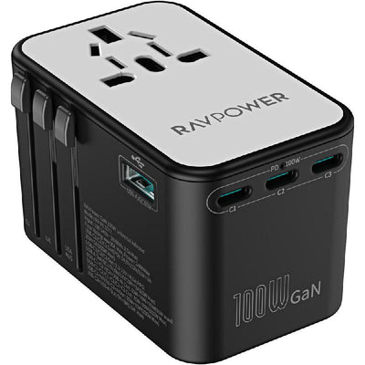 شاحن السفر العالمي راف باور 5 في 1 بقدرة شحن 100 واط | RAVPower 5-in-1 Travel Charger 100W PD GaN 5.0 Universal Power Adapter