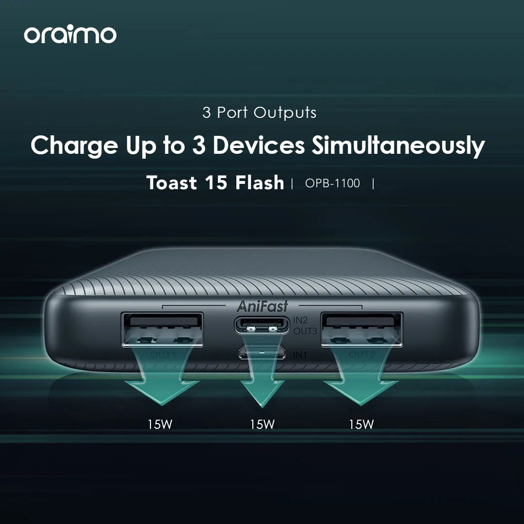 باور بانك أورايمو Toast 15 Flash  بسعة 10,000 مللي امبير وبقدرة شحن 15 واط | Oraimo Toast 15 Flash 10000mAh 15W Fast Charging Power Bank