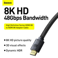 Baseus HDMI 8K Adapter Cable HDMI→HDMI 3m Black - كابل بيسوس HDMI 8K محول 3 متر أسود