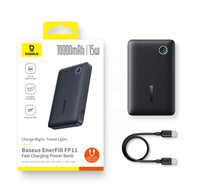 Baseus EnerFill FP11 Power Bank 10000mAh 15W White (With Cable C→C 30cm 20V/3A) | باور بانك بيسوس إنرفيل 10000 مللي أمبير 15 واط أبيض