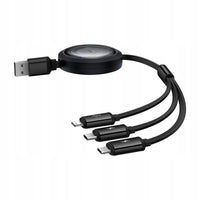 كابل Baseus Free2Draw قابل للسحب - Baseus Free2Draw Retractable Cable USB→M+L+C 100W 1.1m Black