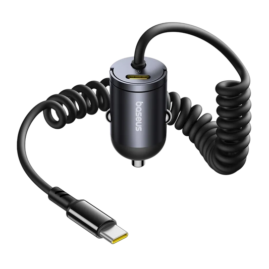 Baseus Tiny Star Mini Car Charger C+C Cable Included 30W Cosmic Black | شاحن سيارة بيسوس تايني ستار ميني 30 واط مع كابل Type-C - أسود كوزمي