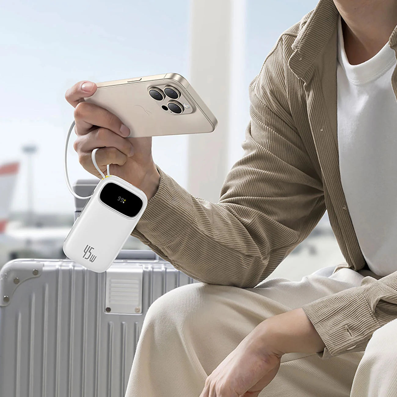 Baseus EnerFill FC31 Qpow 3 Power Bank 20000mAh 45W White - باور بانك بيسوس انرفيل FC31 كيو باو 3 20000 مللي أمبير 45 واط أبيض