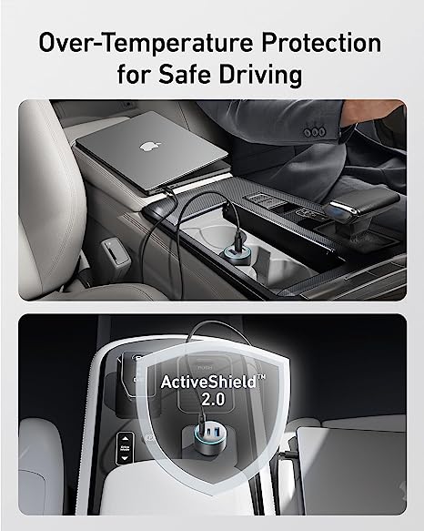 شاحن سيارة انكر 335 بقدرة شحن 67 واط بمنفذي يو اس بي سي و يو اس بي اي | Anker 335 Car Charger 67W 2 USB-C Ports and One USB-A Port