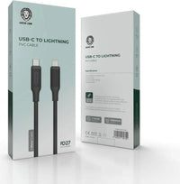Kabloya USB-C bo Lightning a Green Lion, 1m, Hêza Barkirinê ya 27W - Reş | Kabloya PVC ya USB-C bo Lightning a Green Lion, 1m, PD, 27W - Reş