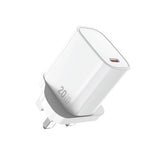 شاحن ويوو GaN سريع بقدرة شحن 20 واط - ابيض | WiWU 20W Essen GaN Fast Charger Wi-G007 UK Standard Wall Charger - White