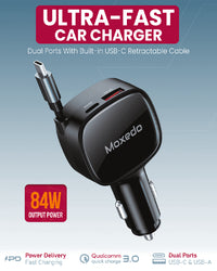 Moxedo 84W Car Charger USB-C USB-A ports - Detail