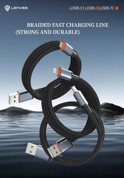 Lenyes LC-528 Type-C to Type-C 60W Nylon Cable 1.2M - كابل لينيس LC-528 Type-C إلى Type-C 60 واط