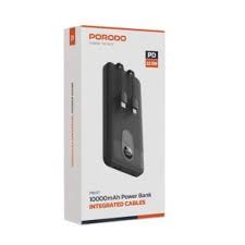 باور بانك بورودو 10000mAh بكيبلات مدمجة وشاشة رقمية وشحن سريع 22.5W - أسود | Porodo 10000mAh Power Bank with Integrated Cable Black
