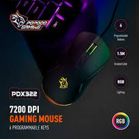 ماوس قيمنق بورودو سلكي 7200 دقة بإضاءة RGB و6 أزرار - أسود | Porodo Gaming Wired Mouse DPI 7200 with RGB Light Black