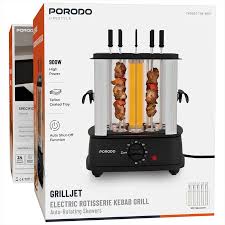 شواية كباب كهربائية بورودو Lifestyle Grilljet دوارة 900W 10 أسياخ مع مؤقت - أسود | Porodo Lifestyle Grilljet Electric Rotisserie Kebab Grill 900W 10 Skewers Black