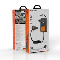 شاحن سيارة بورودو إنزو متعدد المنافذ مع كابلين قابلين للسحب 70 سم - أسود | Porodo Enzo Multi-Port Car Charger Dual 70cm Retractable Cables - Black