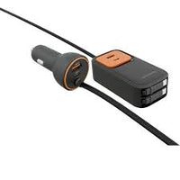 شاحن سيارة بورودو إنزو متعدد المنافذ مع كابلين قابلين للسحب 70 سم - أسود | Porodo Enzo Multi-Port Car Charger Dual 70cm Retractable Cables - Black