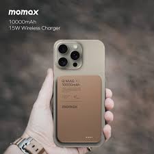 Momax Q.Mag X1 Gen 2 10000mAh Magnetic Wireless MagSafe Power Bank 15W|بنك طاقة Momax Q.Mag X1 Gen 2 مغناطيسي لاسلكي 10000mAh مع MagSafe وشحن سريع 15W