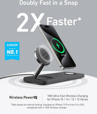 شاحن انكر ماج جو اللاسلكي 3 في 1, قاعدة شحن 15 واط معتمد QI2 للايفون | Anker MagGo Wireless Charging Pad 3-in-1, Qi2 Certified 15W Charger for iPhone