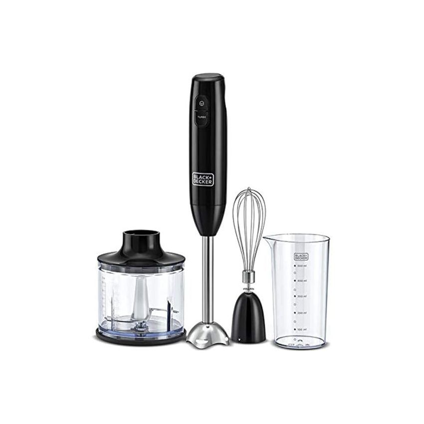 خلاط يدوي بلاك آند ديكر بقدرة 600 واط وبسعة 600 مل مع وعاء تقطيع وشفرات من الفولاذ | Black+Decker 600W 600ml Hand Blender with Chopping Bowl and Steel Blades