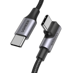كيبل يوجرين USB-C إلى USB-C بزاوية 90 درجة شحن سريع 100W للألعاب 1م | UGREEN USB-C to USB-C 90 Degree PD Fast Charging Cable 100W 1M Gaming