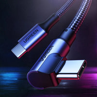 كيبل يوجرين USB-C إلى USB-C بزاوية 90 درجة شحن سريع 100W للألعاب 1م | UGREEN USB-C to USB-C 90 Degree PD Fast Charging Cable 100W 1M Gaming