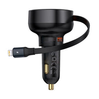 Baseus Enjoyment Pro 55W USB-A Car Charger with Retractable Lightning Cable - Black | شاحن سيارة بيسوس 55 واط مع كابل لايتننج قابل للسحب - أسود