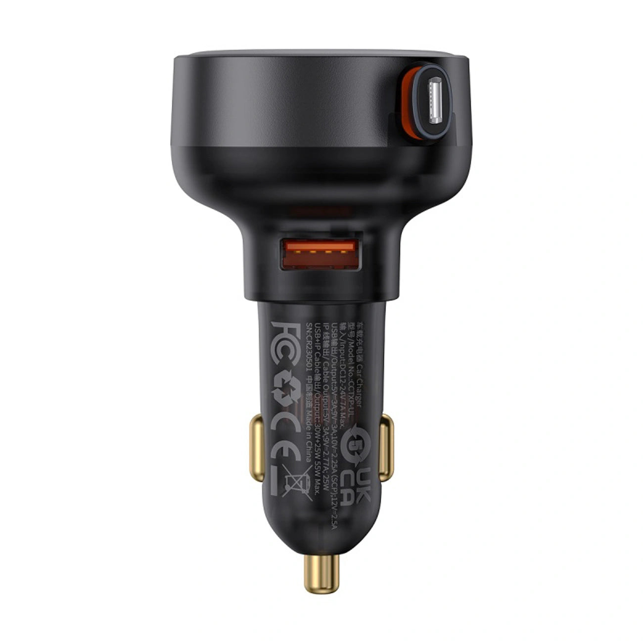 Baseus Enjoyment Pro 55W USB-A Car Charger with Retractable Lightning Cable - Black | شاحن سيارة بيسوس 55 واط مع كابل لايتننج قابل للسحب - أسود