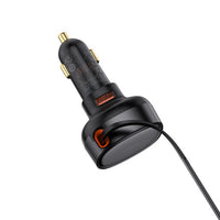 Baseus Enjoyment Pro 55W USB-A Car Charger with Retractable Lightning Cable - Black | شاحن سيارة بيسوس 55 واط مع كابل لايتننج قابل للسحب - أسود