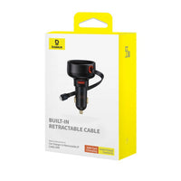 Baseus Enjoyment Pro 55W USB-A Car Charger with Retractable Lightning Cable - Black | شاحن سيارة بيسوس 55 واط مع كابل لايتننج قابل للسحب - أسود
