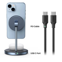 شاحن لاسلكي مغناطيسي UGREEN MagFlow 2-in-1 | Magnetic Wireless Charging Station