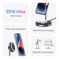 شاحن لاسلكي مغناطيسي UGREEN MagFlow 2-in-1 | Magnetic Wireless Charging Station