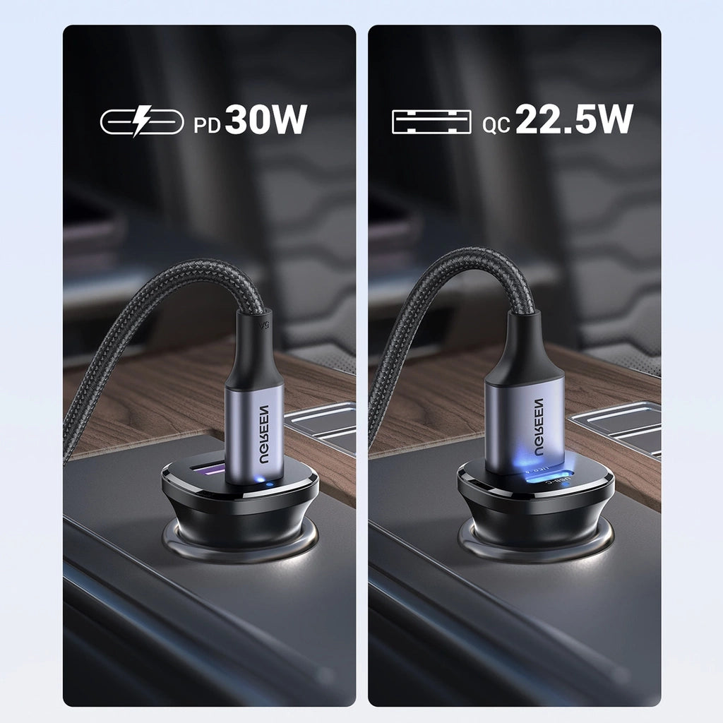UGREEN 30W USB-C Car Charger Black Fast Charging - شاحن سيارة يوجرين 30 واط USB-C أسود شحن سريع