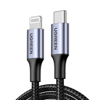كيبل UGREEN USB-C إلى Lightning شحن سريع 3A أسود 1 متر | UGREEN USB-C to Lightning PD Fast Charging 3A Max Black 1m