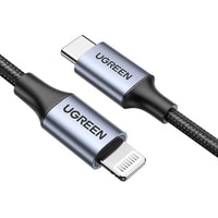 كيبل UGREEN USB-C إلى Lightning شحن سريع 3A أسود 1 متر | UGREEN USB-C to Lightning PD Fast Charging 3A Max Black 1m