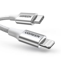 كيبل يوجرين USB-C إلى لايتننج شحن سريع PD 3A فضي 1 متر | UGREEN USB-C to Lightning PD Fast Charging 3A Max Silvery 1m