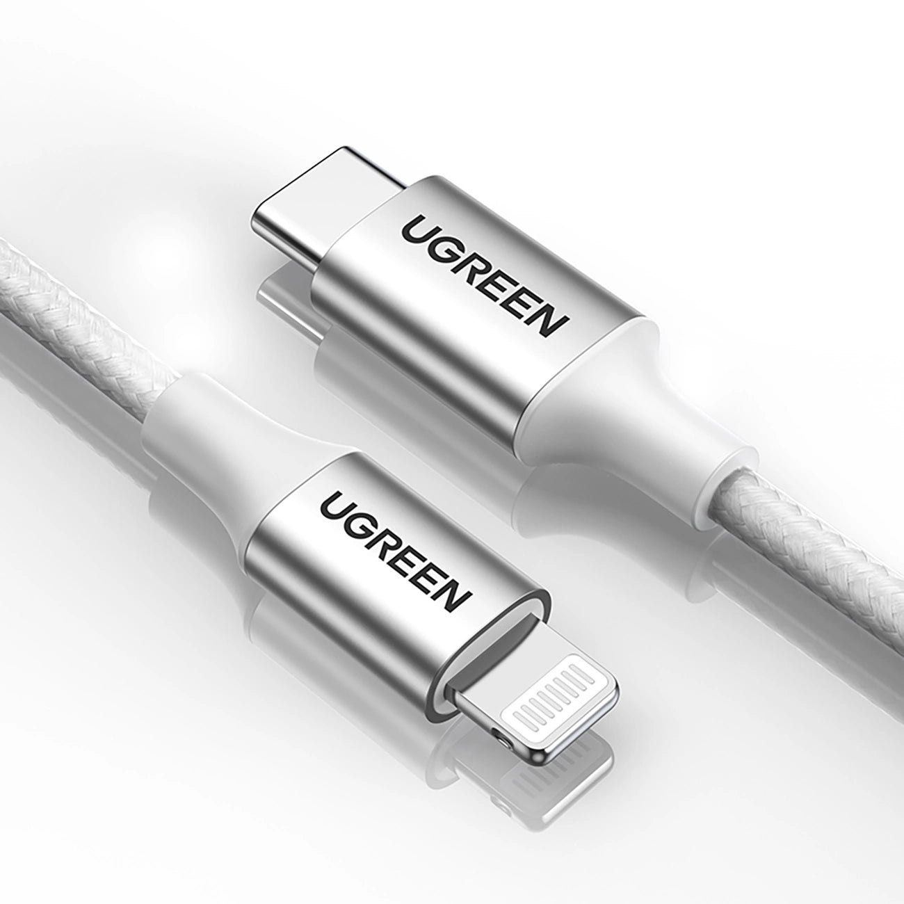 كيبل يوجرين USB-C إلى لايتننج شحن سريع PD 3A فضي 1 متر | UGREEN USB-C to Lightning PD Fast Charging 3A Max Silvery 1m
