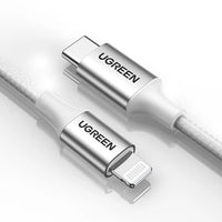 كيبل يوجرين USB-C إلى لايتننج شحن سريع PD 3A فضي 1 متر | UGREEN USB-C to Lightning PD Fast Charging 3A Max Silvery 1m