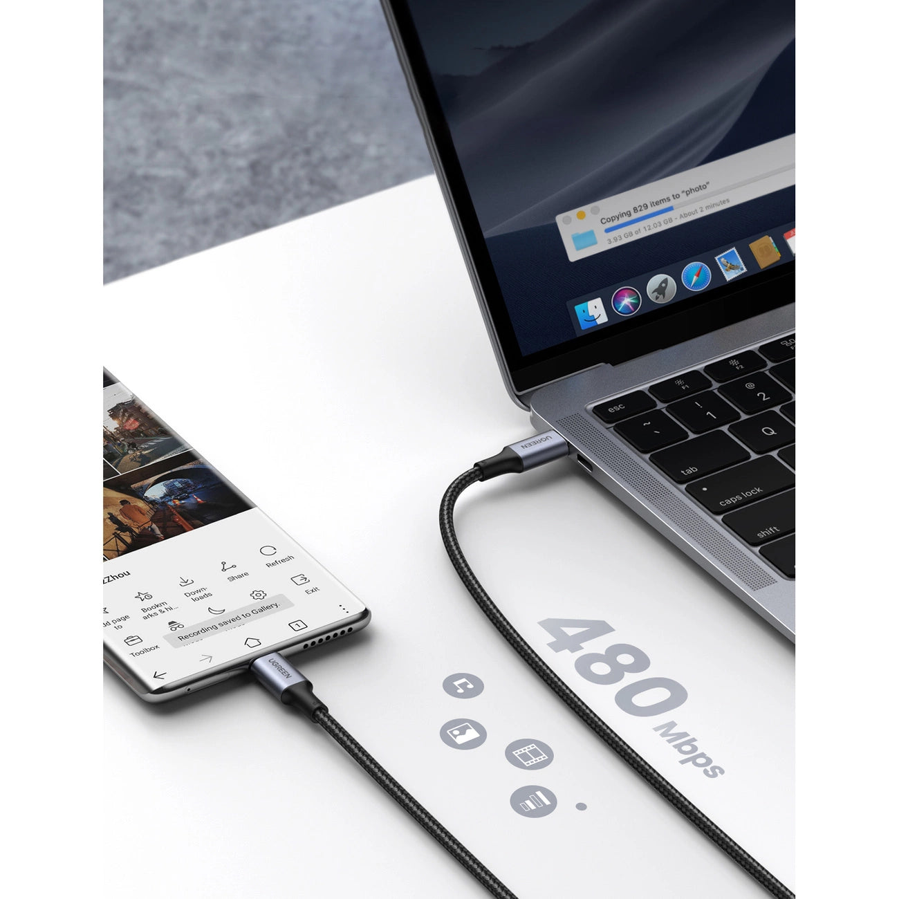 كيبل UGREEN USB-C إلى USB-C 2.0 شحن سريع 5A هيكل ألمنيوم 0.5م | UGREEN USB-C to USB-C 2.0 480Mbps 5A Aluminum Case Charging Cable 0.5m