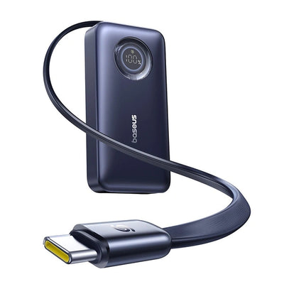 Baseus EnerCore CR11 10000mAh 45W Power Bank with Retractable USB-C Cable - Black | باور بانك بيسوس إنيركور CR11 10000 مللي أمبير 45 واط مع كابل USB-C قابل للسحب - أسود
