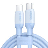 كيبل يوجرين USB-C إلى USB-C سيليكون شحن سريع أزرق 1م للابتوب والهواتف | UGREEN USB-C to USB-C Silicone Fast Charging Cable Blue 1M