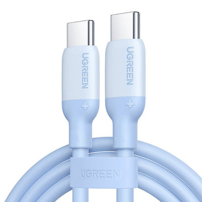 كيبل يوجرين USB-C إلى USB-C سيليكون شحن سريع أزرق 1م للابتوب والهواتف | UGREEN USB-C to USB-C Silicone Fast Charging Cable Blue 1M