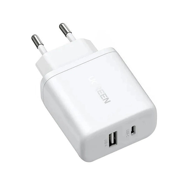 شاحن UGREEN 20W بمنفذين | UGREEN 20W 2-Port Fast Charger EU White