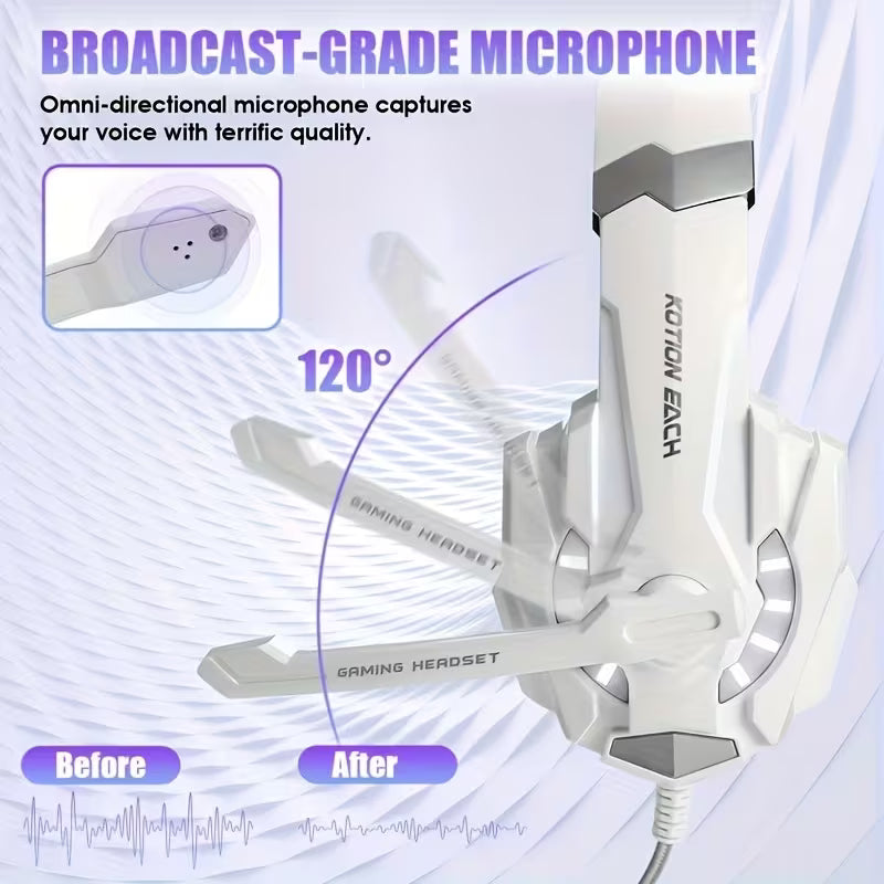 سماعة ألعاب كوشن إيتش - KOTION EACH G9000PRO - Wired Headphone Over Ear - RGB - White