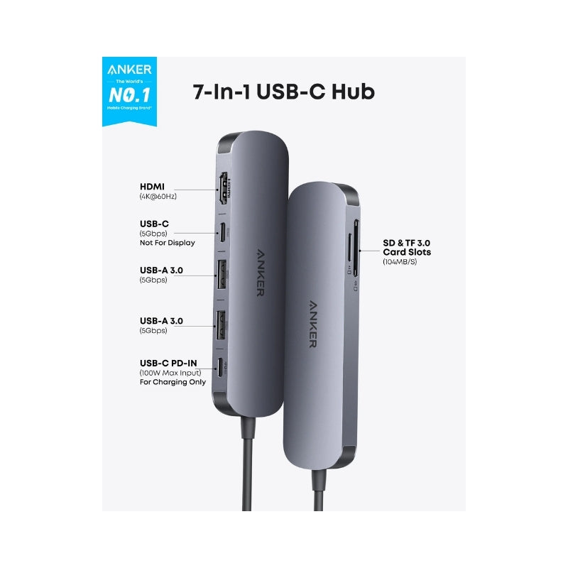 محول أنكر USB-C متعدد المنافذ 7 في 1 لتوسيع التوصيل لأجهزة اللابتوب والأجهزة الحديثة | Anker 7-in-1 USB-C Hub for Laptops & Modern Devices