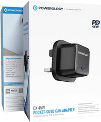 شاحن باورلوجي QX جداري GaN صغير الحجم 45 واط USB-C سريع الشحن | Powerology QX 45W Pocket-Sized GaN Adapter