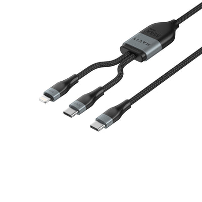كيبل هافيت تايب سي الى تايب سي ولايتننغ بقدرة شحن 100 واط و بطول 1.2 متر | Havit CB6326 Cable Type-C to Type-C+ Lightning 1.2m 100W