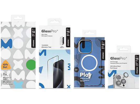 طقم هدايا موماكس لايفون 16 برو - غطاء MX + واقي شاشة 3D + حماية عدسات الكاميرا | Momax Gift Bundle Set for iPhone 16 Pro – MX Case + 3D Screen Protector + Camera Lens Guard