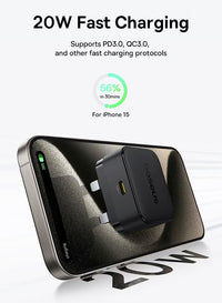 Baseus Palm Charger 1C 20W UK Black with Cable C→iP 1m | شاحن بيسوس بالم 20 واط مع كابل 1 متر