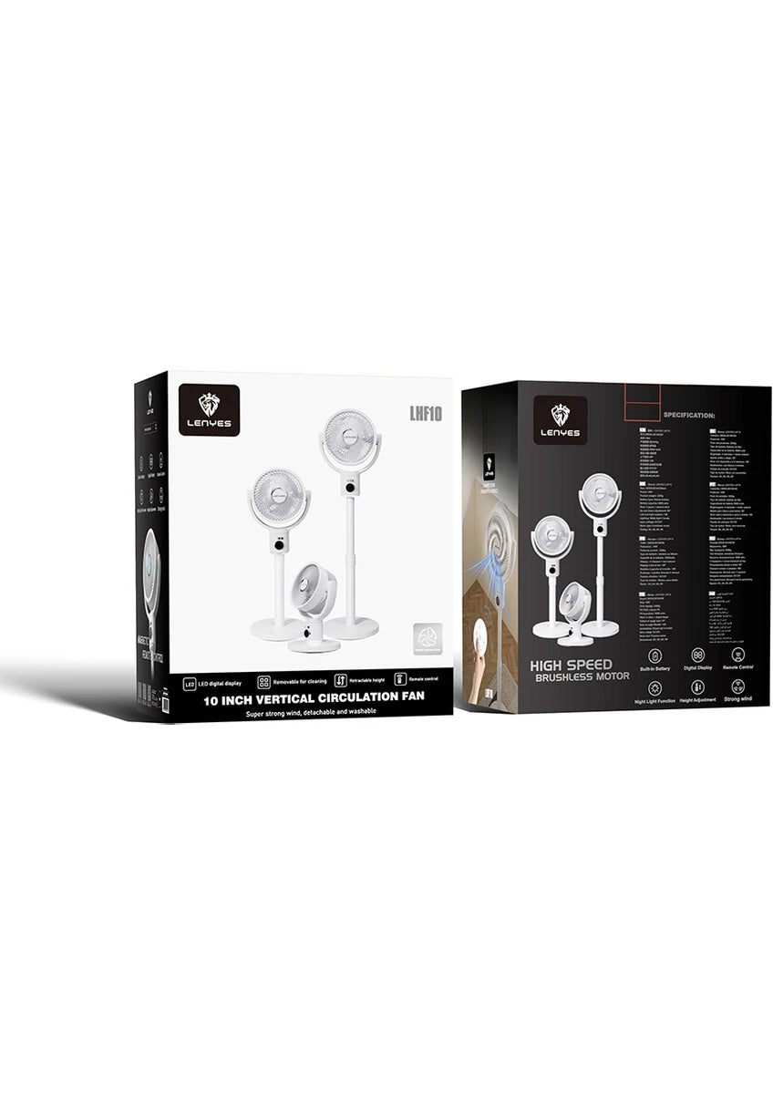 Lenyes LHF10 مروحة LED رقمية 10 إنش 5 سرعات بجسم قابل للتمديد وريموت كنترول - أبيض | Lenyes LHF10 10-Inch Digital LED 5-Speed Extendable Tower Fan with Remote - White