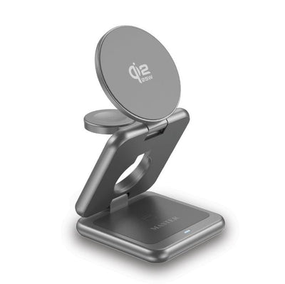 شاحن ماستر لاسلكي 3 في 1 ماغسيف قابل للطي بقدرة شحن 25 واط - رمادي | MASTER 3-in-1 MagSafe Qi2.2 Foldable Charger 25W - Grey