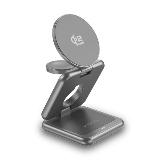 شاحن ماستر لاسلكي 3 في 1 ماغسيف قابل للطي بقدرة شحن 25 واط - رمادي | MASTER 3-in-1 MagSafe Qi2.2 Foldable Charger 25W - Grey